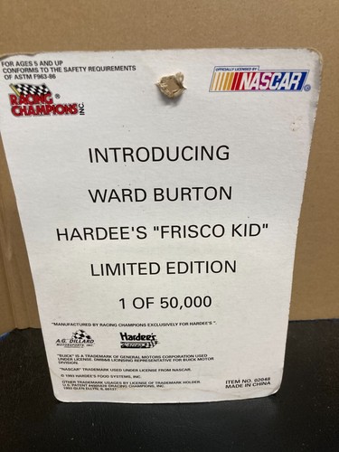 1:64 Racing Champions 1993  NASCAR #2 Hardee's  Ward Burton - Picture 3 of 3