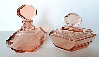 Rosalinglas FRISIERTISCH GARNITUR, Parfümflakon & Deckeldose, Vintage - Bild 1 von 4