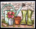 Art Greeting Gardening Garden Boots Watering Flowers Spring Planting