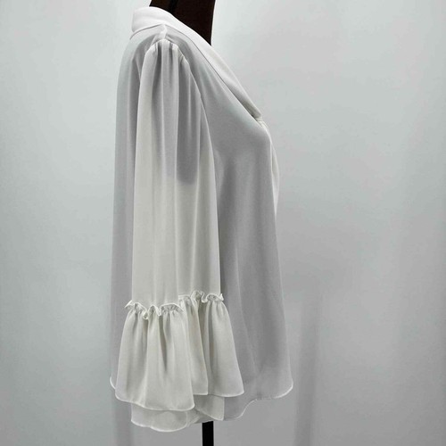 NWT Tahari ASL Tie Neck Ruffle Sleeve Blouse Top White Size PM Petite Medium - Picture 6 of 11