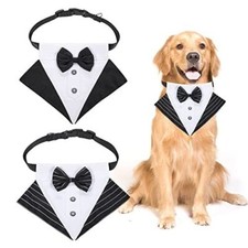 CLEARANCE Dog Tuxedo Bandana Wedding Party Bow Tie Neck Collars X 2 Size Large