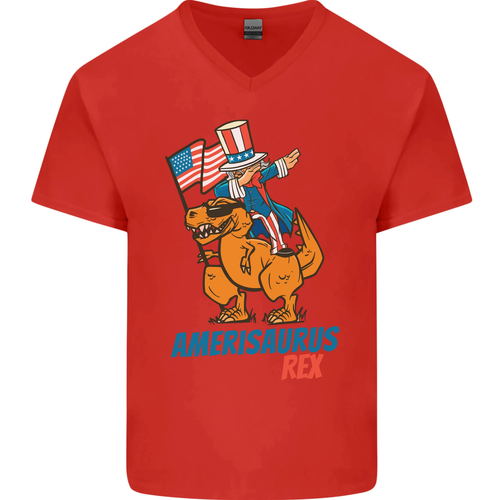 Camiseta de algodón con cuello en V Amerisaurus T-Rex Dabbing Tío Sam EE. UU. para hombre - Imagen 28 de 43