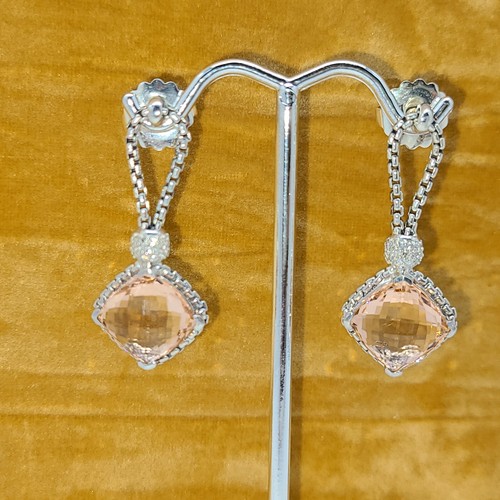 David Yurman Sterling Silver Cushion On Point Morganite Diamonds Drop Earrings