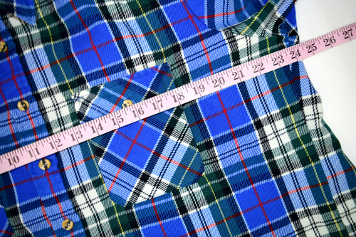 Vintage Plaid Flannel Shirt Men's Store L/G 70s Blue Black Ivory Cobain Special - Picture 9 of 10