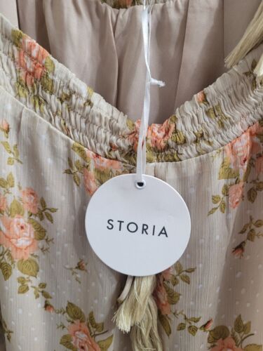 Storia Floral Multi-Tiered Tassel Strapped Midi Dress Sz Large Spring Boho Flowy - Picture 5 of 8