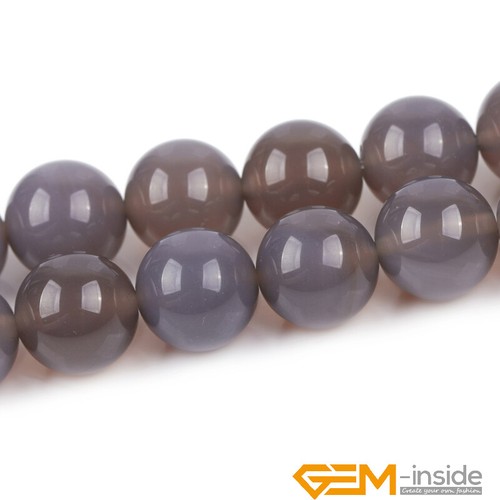 Natural Grey Agate Onyx Gemstones Round Loose Beads For Jewellery Making 15" AU - Foto 38 di 52
