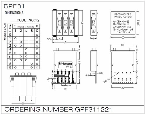 1set Pushwheel BCD Switch 2-Digit + Cap PF31 0~9 Scale Setting H=33mm Hampolt - Picture 11 of 12