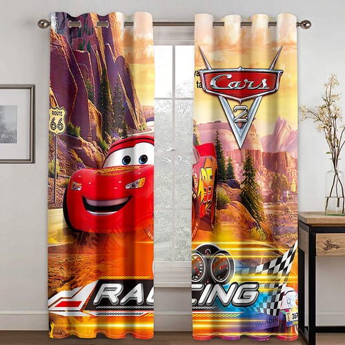 Kids Cars Lightning McQueen 3D Thick Blackout Curtains Thermal Ring Top Eyelet - Picture 13 of 75