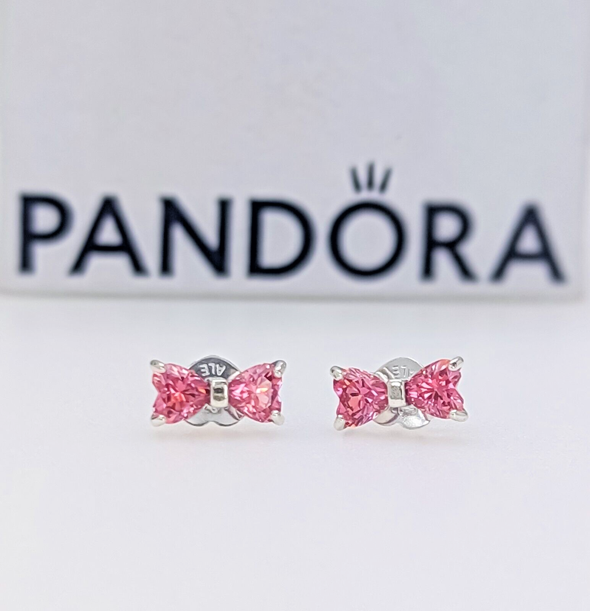 New 100% Authentic PANDORA 925 Ale Sparkling Pink Bow Stud
