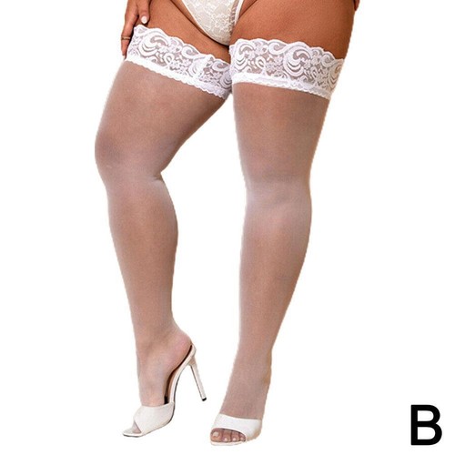 Women Plus Size Sexy Fun Lace Thigh High Stockings NonSlip Silk Socks ❁UK - Picture 10 of 12