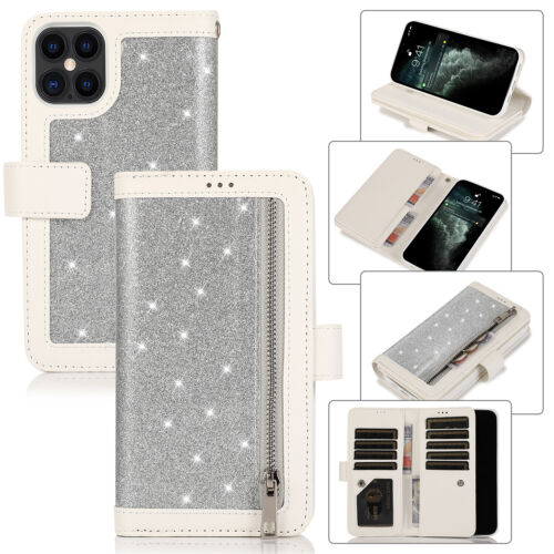 For iPhone 15 14 13 12 11 Pro Max XR Bling Leather Wallet Stand Phone Case Cover - Picture 14 of 14