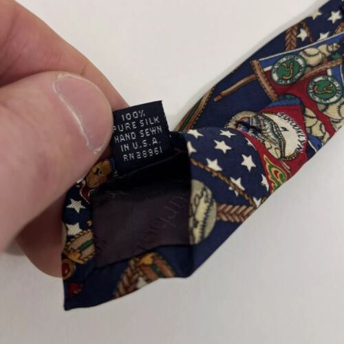 Burberry Tie Vintage Silk Baseball Motif Pennant Star Cy Young USA Made 54x4 - Picture 5 of 7