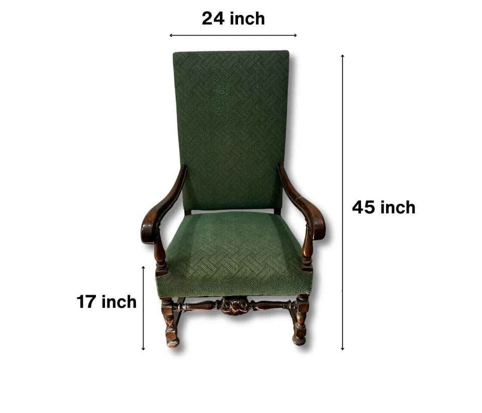 Sillón antiguo estilo gótico tallado verde nogal Foto 4 de 4