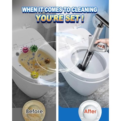 High Pressure Toilet Plunger Stainless Steel Dredge Tool W/ Gauge Clog Remover - Picture 6 of 7