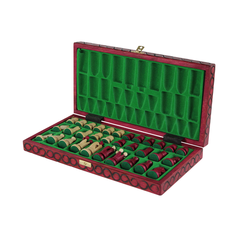 Handmade Art Deco Red Foldable Chess Set 14 Inch - Picture 4 of 5