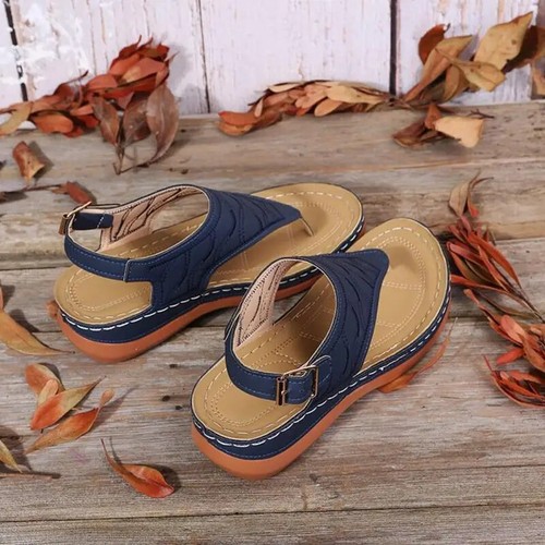 Orthesen flache Sandalen einfarbig Strukturmuster Damen Zehenstegsandalen Komfort - Bild 21 von 29