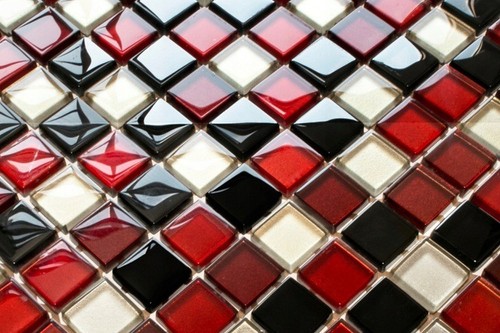 LUXUS Glasmosaikfliesen 3D EFFEKT weinrot schwarz rot gold  glänzend 8mm  - Bild 1 von 3