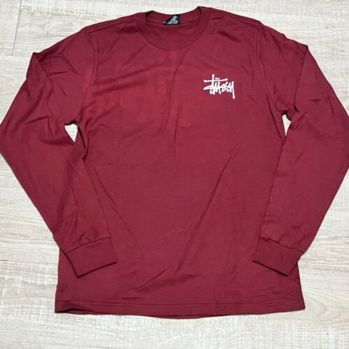 NWOT Basic Stussy Men's Color Burgundy long sleeve Tee T Shirt small