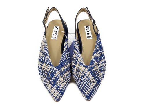 Ballerinas Sling Back Stoff beige und blau niedriger Absatz KEYS - Bild 2 von 4
