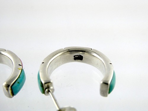 Orecchini a cerchio con borchie multipietra argento sterling sud-occidentale 925 5,4 g 0,75 pollici - Foto 9 di 13