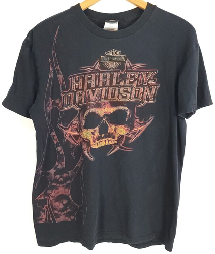 T-shirt graphique Harley Davidson Folsom CA homme grand noir vieilli déchiré