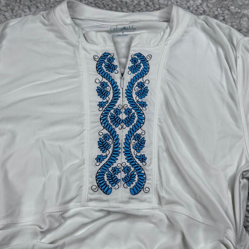 CabanaLife Ruched Rashguard Swim Cover Up White Blue Womens Medium - Picture 4 of 6