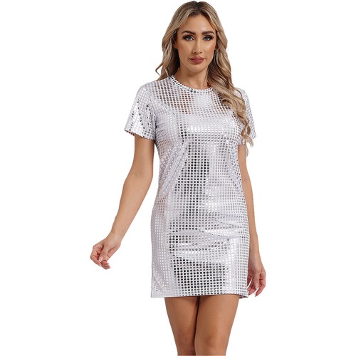 Womens T-shirt Dress Round Neck Pencil Dresses Performance Nightdress Sexy Mini - Picture 27 of 80