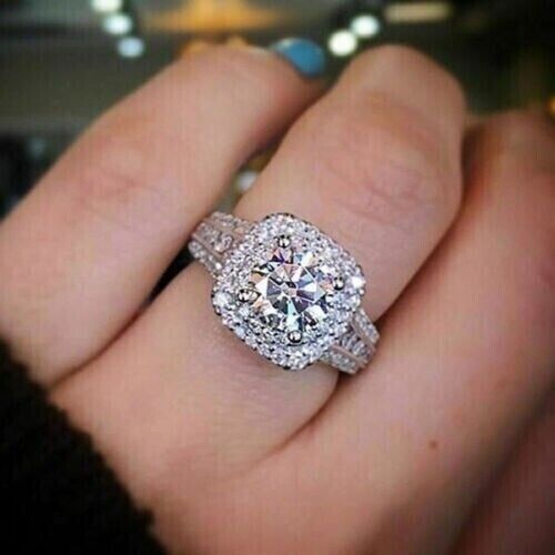 4Ct Cushion Cut VVS1 Real Moissanite Halo Engagement Ring 14K White Gold Plated 4Ct Cushion Cut VVS1 Real Moissanite Halo Engagement Ring 14K White Gold Plated
