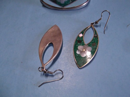 Fashion Jewelry Vintage Alpaca Mexico Silver Tone Bracelet w/Matching Earrings - Picture 4 of 9