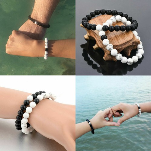 2 Stck. Fernbeziehung Armbänder für Paar Freunde matt schwarz weiß - Bild 2 von 6