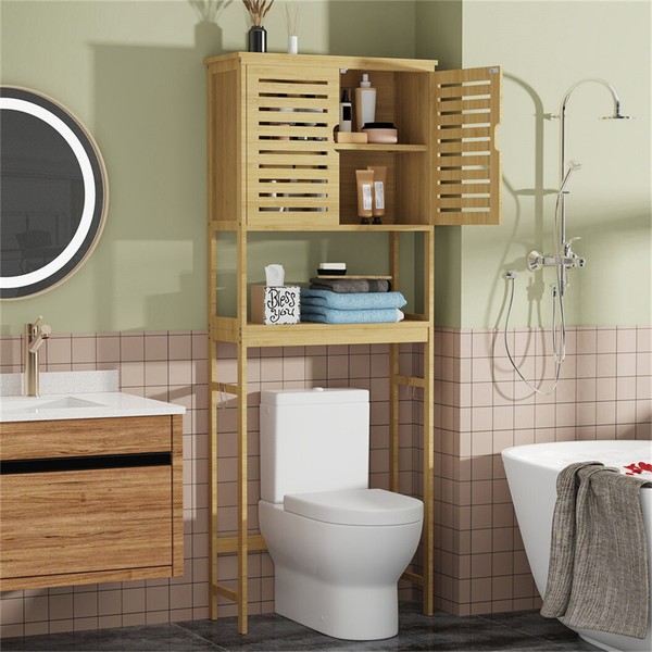 Toilettenschrank Aus Bambus Badezimmerschrank ÜBerbauschrank Badschrank Schrank-image