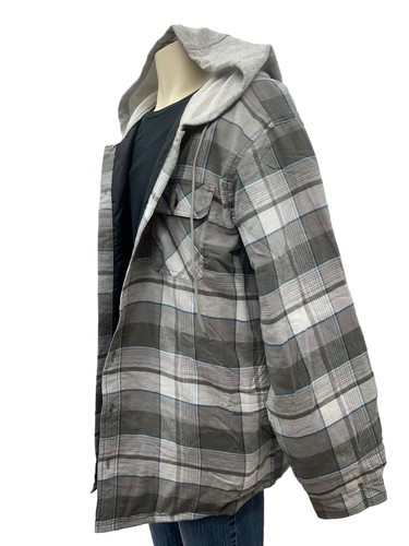 Wrangler Authentics XL Mens Long Sleeve Quilted Lined Flannel Shirt Jacket Hood - Picture 2 of 16