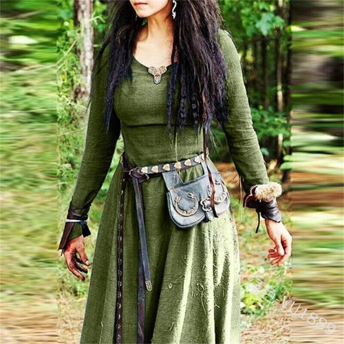 Damen Maxikleid Party Kleid Irisch Kleider Fasching Kostüm Mittelalter Kleidung - Bild 10 von 12