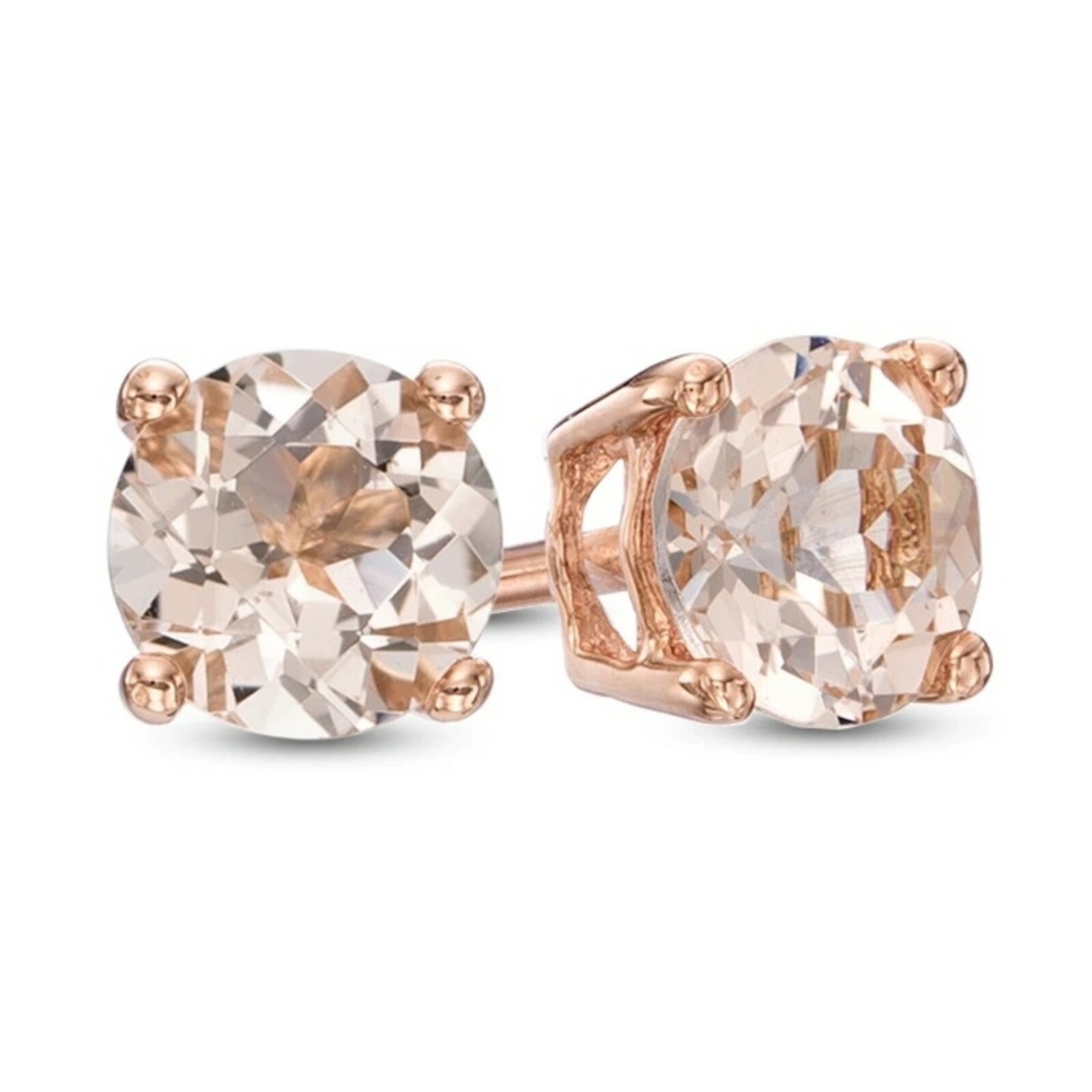 3 ct.  Peach Morganite Round Set Stud Earrings - 14k Rose Gold plated Silver