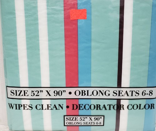 Thin Kitchen Vinyl Tablecloth, 52" x 90" Oblong, MULTICOLOR STRIPES # 8, blue,BH - Picture 7 of 11