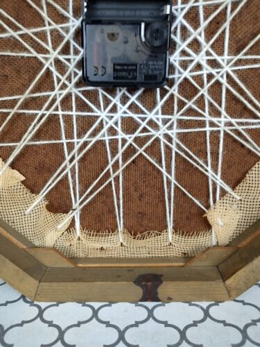 vtg cross stitch embroidery clock octagonal wood frame, Flowers, Vines - Picture 9 of 11