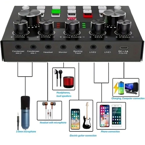 1* V8S High Quality Sound Card Dual-DSP Wide Smart Compatibility Live Equipment - Photo 5/16