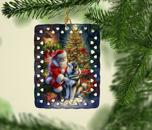 Alaskan Malamute Moments With Santa Porcelain Ornament - Picture 2 of 5