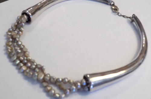 vintage platinum Keshi PEARLS Electroform 925 Sterling Silver collar NECKLACE - Picture 7 of 7