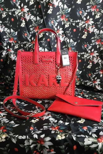 New Karl Lagerfeld Nouveau Red Leather Tote Crossbody Bag w/ Clutch Bag - Picture 10 of 10