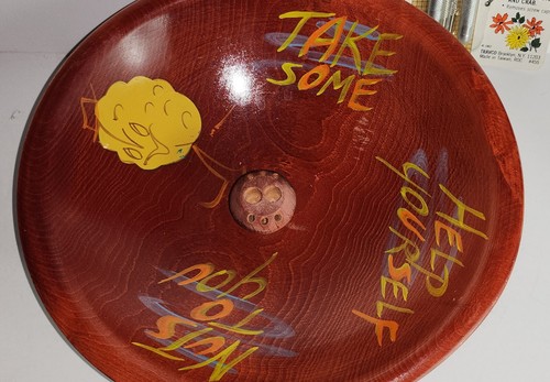 Vintage Rio Grande Footed Wooden Hanpainted Message Nut Bowl With NOS Nutcracker - Picture 3 of 9