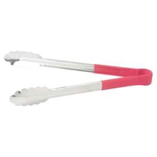 Utility Tong Heavy Duty Stainless Steel Non-Slip Polypropylene Handle Red 12"
