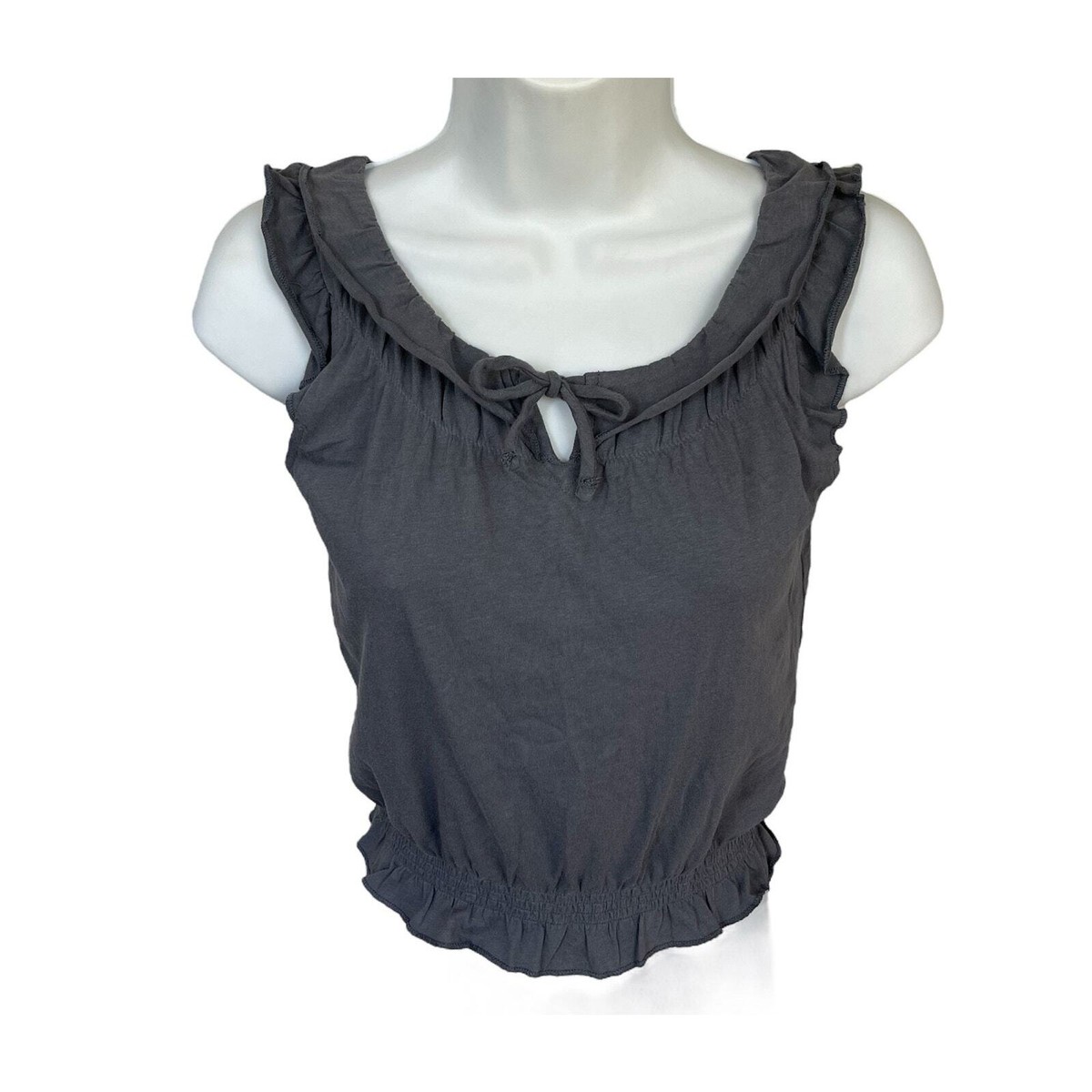 Girls S 6/7 Old Navy Gray Sleeveless Ruffle Elastic Waist Bow Tie 