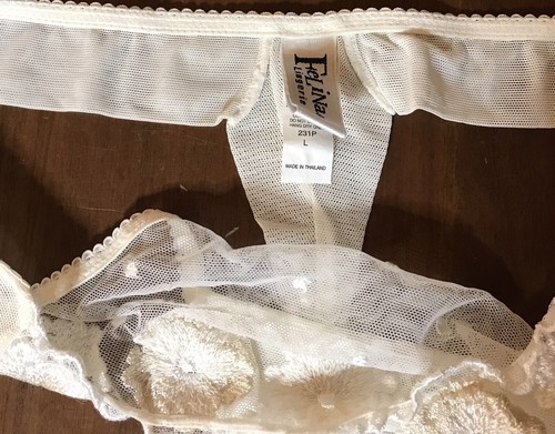 Vintage Felina Lingerie Lace Mesh Thong Bridal Embroidered Flowers NWOT Sz L - Picture 6 of 8