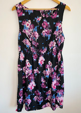 New Look Dress Women Plus Sz 18 Black Purple Floral Sleeveless Round Neck Button