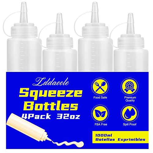 4 Pack 32oz Plastic Squeeze Bottles with Twist On Cap Lids Perfect PY9837 4 Pack 32oz Plastic Squeeze Bottles with Twist On Cap Lids Perfect PY9837