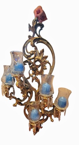 Coppia applique da parete vintage Hollywood Regency Syroco 5 bracci #4048 35” brevetto 1968 - Foto 6 di 9