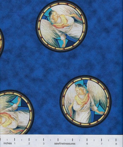 Away in a Manger ANGEL MEDALLION Cameo on Blue OOP Fabric By the FQ - 1/4 YD - Picture 2 of 6