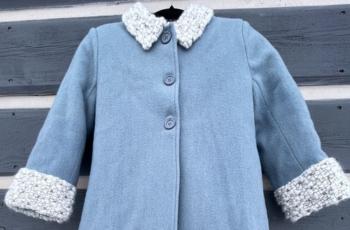 GORGEOUS Isabel Garreton Girls Blue Wool Coat Sz 6 Sheepskin Collar/sleeve Swing - Picture 7 of 18