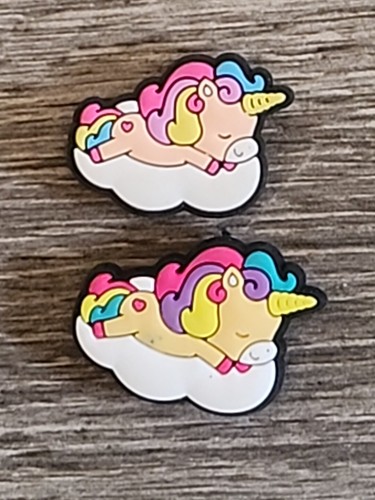 Sleepy Unicorn Horse Pony Rainbow In Cloud Shoe Charms Jibbits set of 2 - Picture 1 of 2